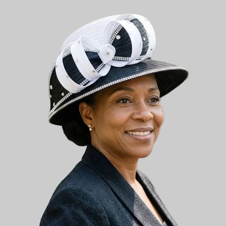 Elegant Two-Tone Jeweled Loop Medium-Brim Hat