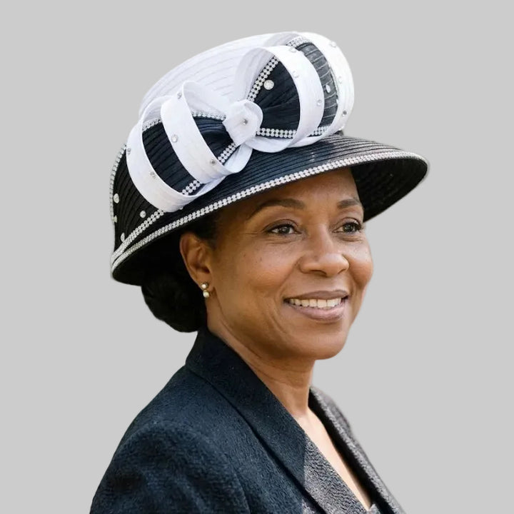 Elegant Two-Tone Jeweled Loop Medium-Brim Hat