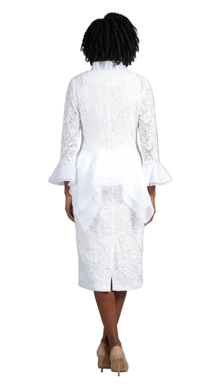 3pc Lace Suit w/ Ruffled Neckline & Organza Trim