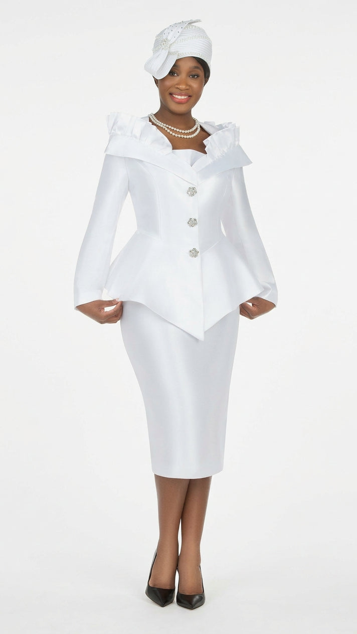 2pc Silky Twill Ruffled Neck Suit - Plus
