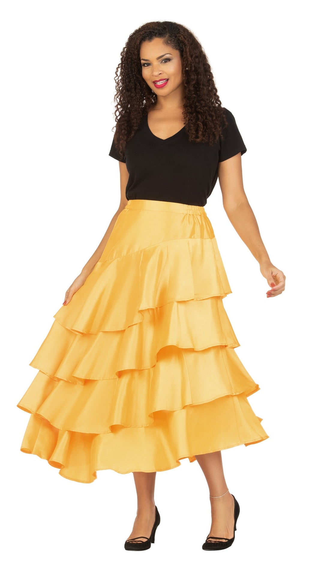 1pc Uneven Sweep Shantung Tiered Skirt-Plus