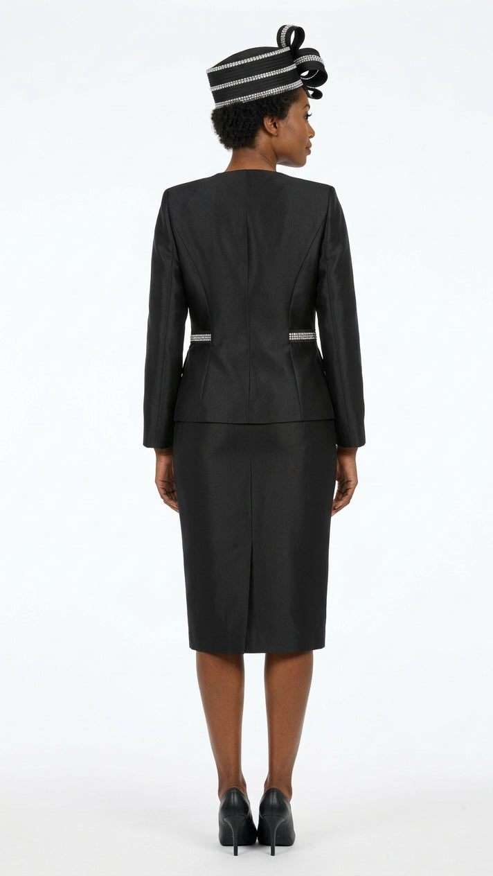 3pc Silky Twl Collarless Peplum Jkt Skt Suit-Plus