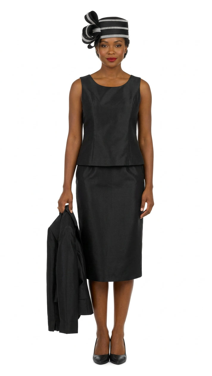 3pc Silky Twl Collarless Peplum Jkt Skt Suit-Plus