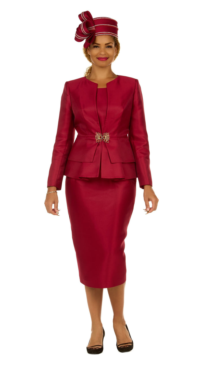 3pc Silky Twl Collarless Peplum Jkt Skt Suit-Plus