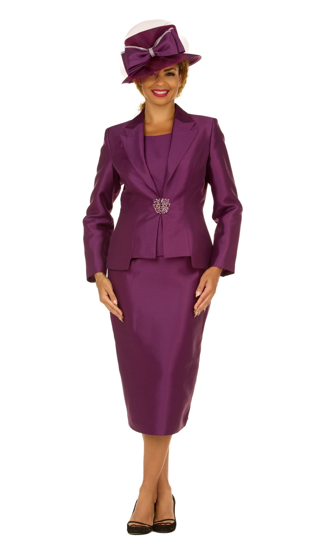 3pc Silky Twl Notch Stoned Collar Skt Suit-Plus