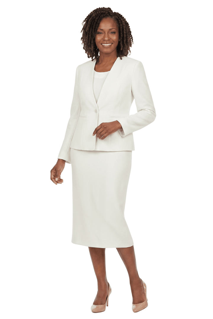 3pc Collarless Clean Lines Detailed Skirt Suit - Plus Size - Especially Yours