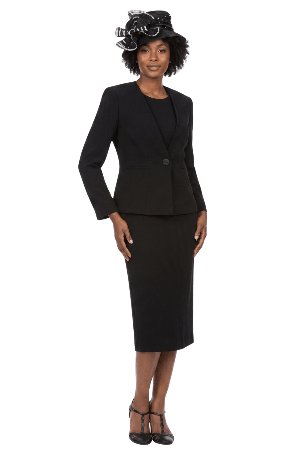 3pc Collarless Clean Lines Detailed Skirt Suit - Plus Size - Especially Yours