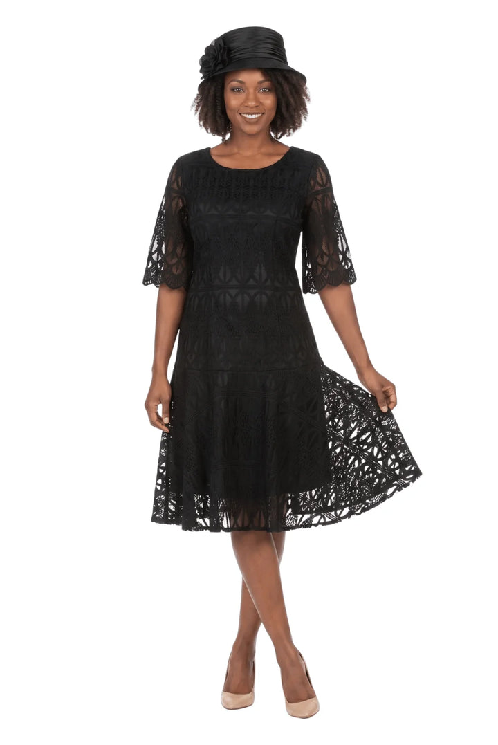 1pc Embroidery Lux Lace Pleated Flare Dress