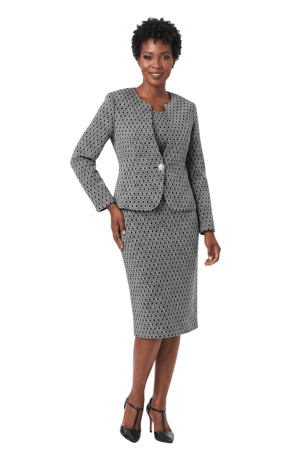 3pc Novelty Skirt Suit w/ Embellished Button - Especially Yours