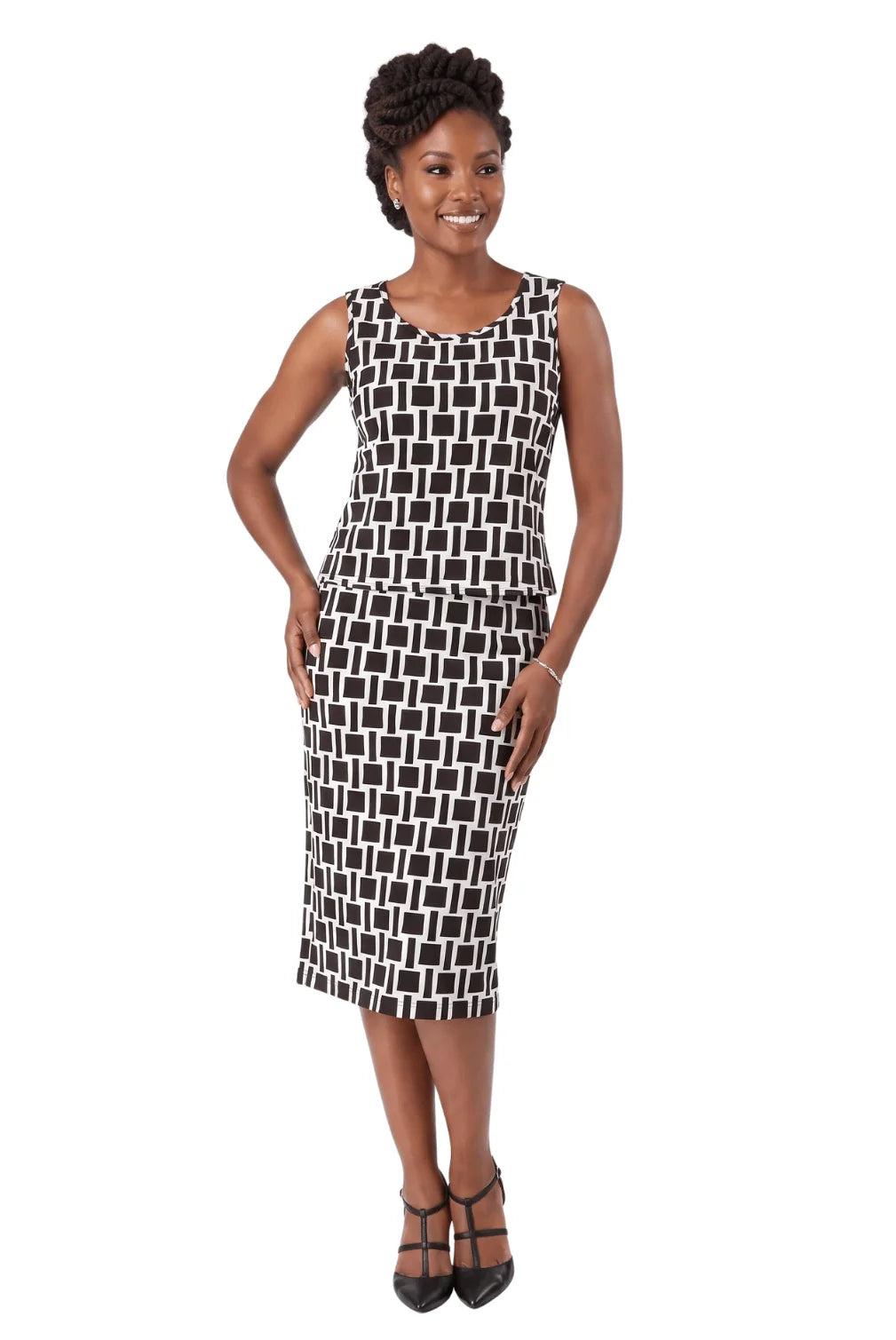 3pc Novelty Skirt Suit w/ Embellished Button - Plus Size