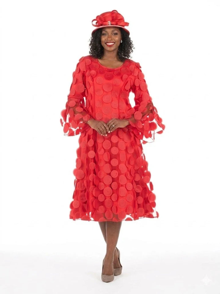 Bell Slv A-line Drs w/ Circular Petals Decor-Plus