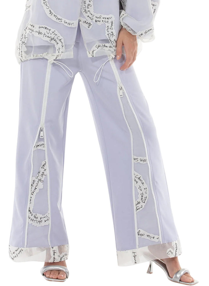 Zip Front Script Panel Wide Leg Pants by Love The Queen - Especially Yours
