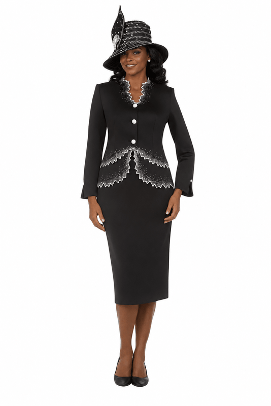 Black&White Crystal Zigzag Premium Scuba 2pc Suit