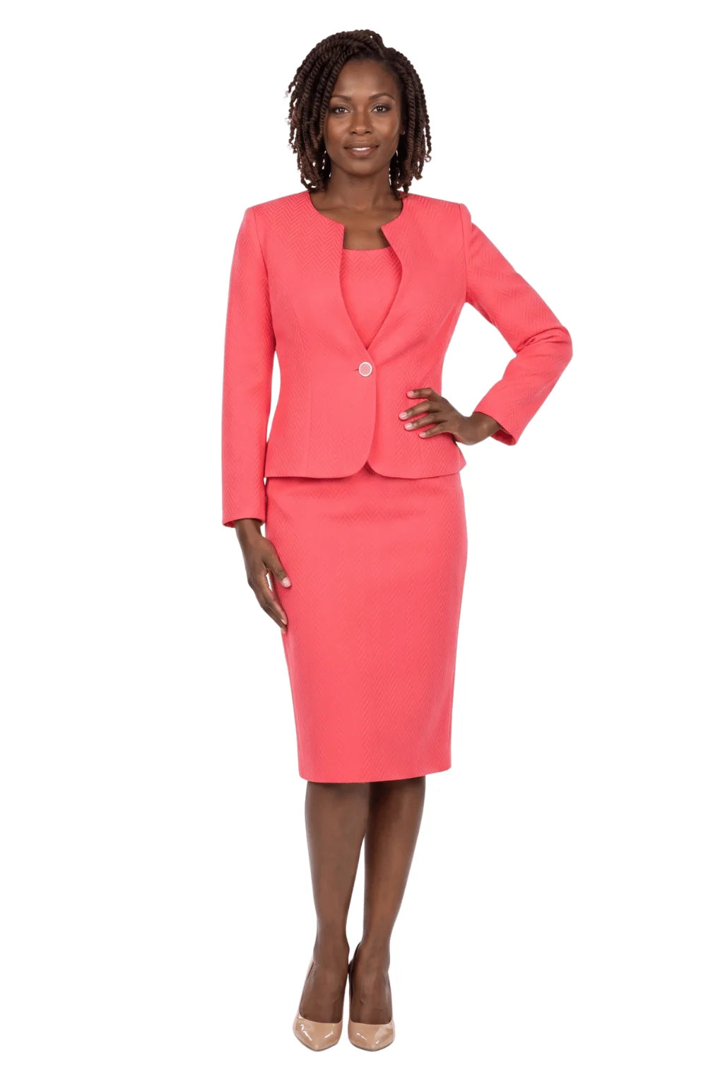 3pc Novelty Skirt Suit w/ Embellished Button - Plus Size