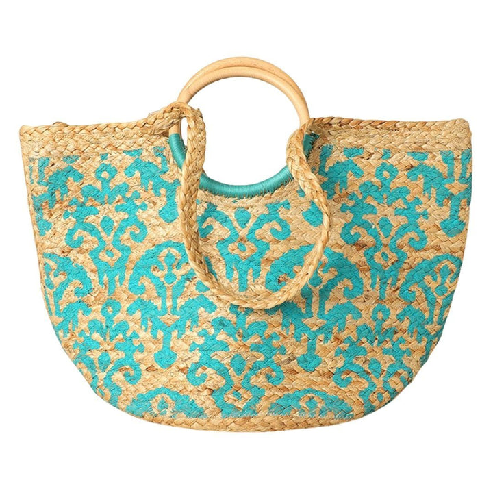 Abstract Pattern Wooden Top Handle Woven Tote Bag - Especially Yours