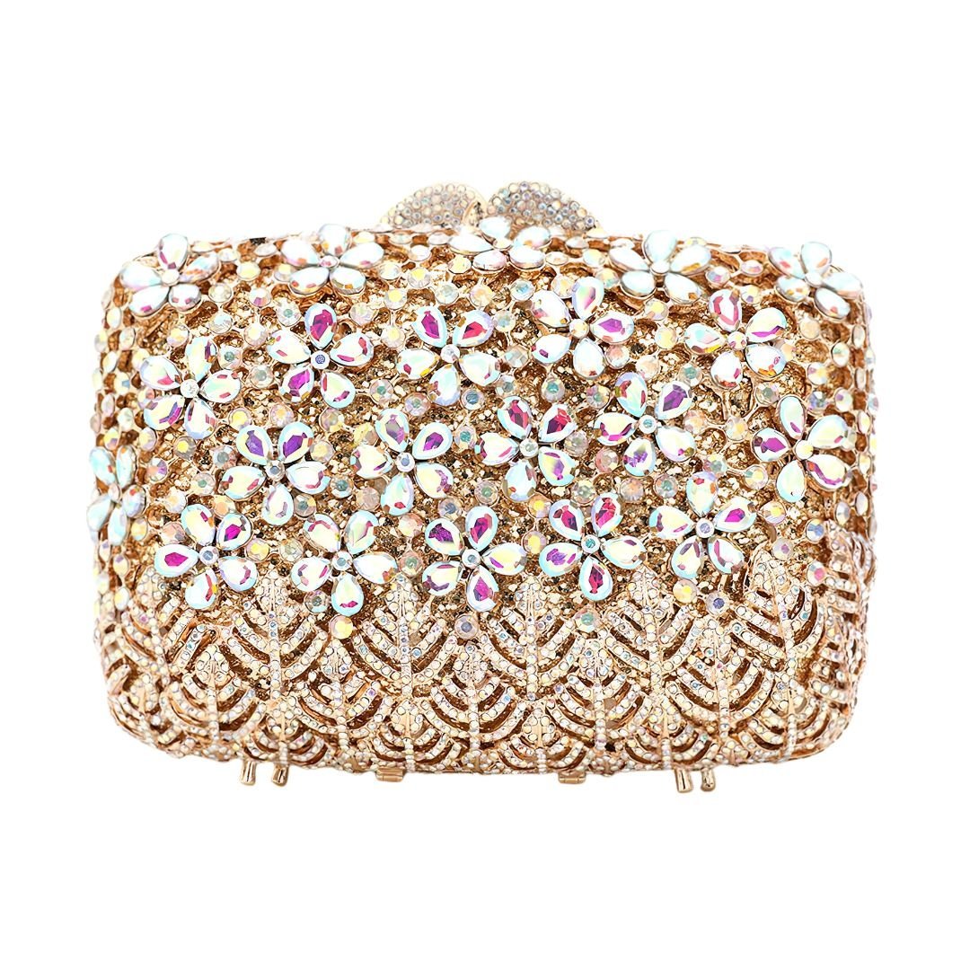 Crystal Rhinestone Embellished Flower Pattern Evening Clutch Shoulder Bag - Especially Yours