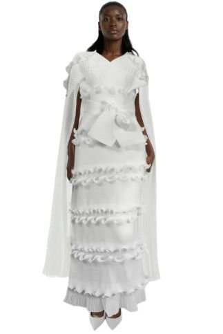Ruffled Pleated Maxi Dress with Scarf - 82947 - Especially Yours
