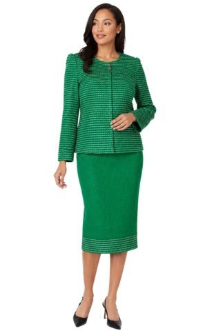 Green Textured Knit Skirt Suit - 7325 - Especially Yours