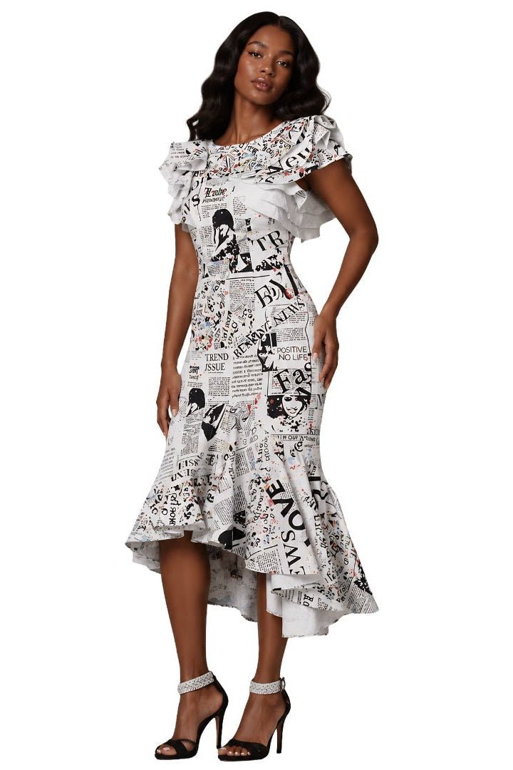 Newspaper Ruffle Midi Dress - 81921 - Especially Yours
