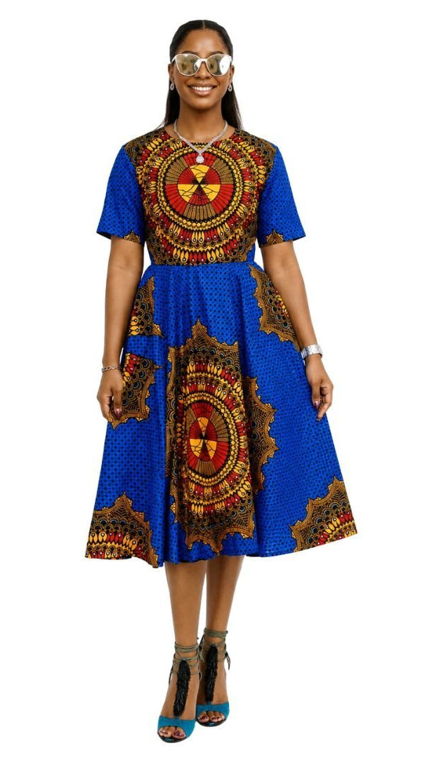 MARIAMA AFRICAN PRINT MIDI DRESS [BLUE]