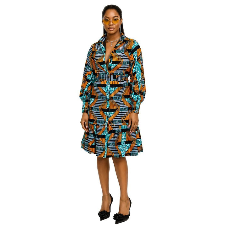 JUMOKE AFRICAN PRINT RUFFLE HEM SHIRT DRESS [MULTICOLOR] - Especially Yours