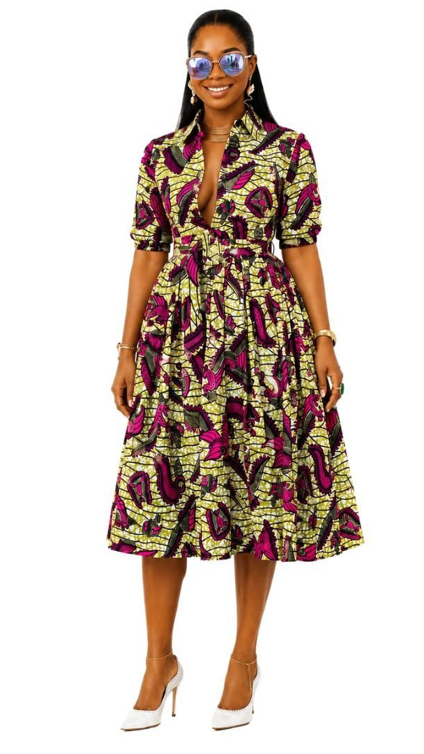 MOREMI AFRICAN PRINT BUTTON DOWN DRESS