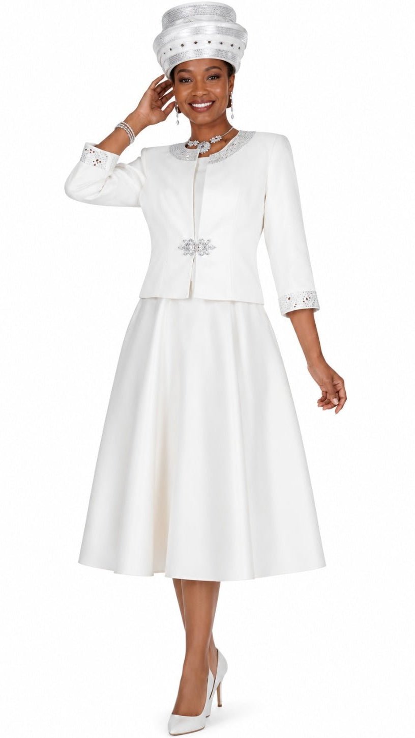 Elegant Two-Piece Embroidered Dress Set with Cropped Rhinestone Jacket 6465 - Especially Yours