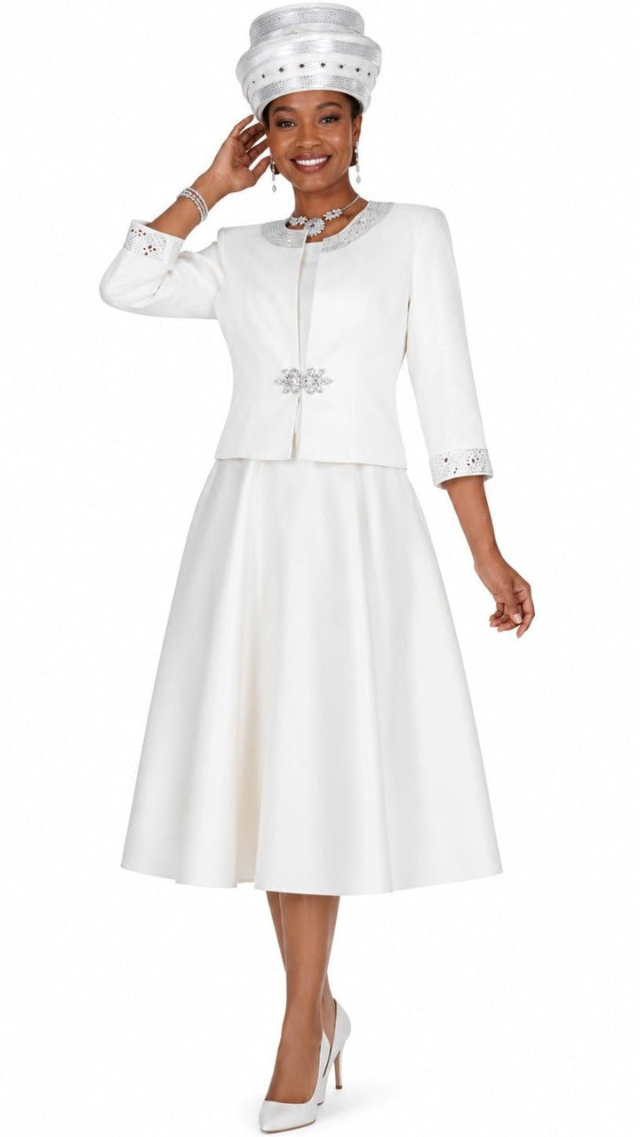 Elegant Two-Piece Embroidered Dress Set with Cropped Rhinestone Jacket 6465 - Especially Yours