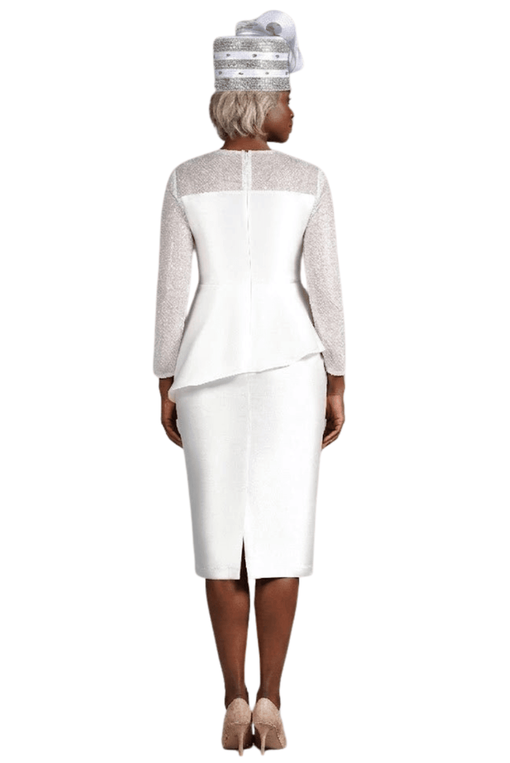 Pleated Pplm Silky Twl Drs w/ See - thru Lace Slvs - Especially Yours
