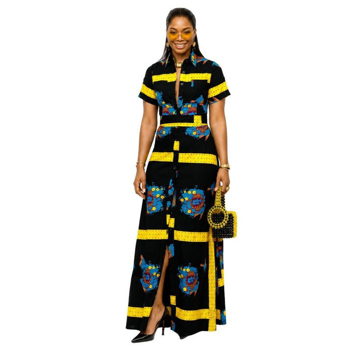 NANNY AFRICAN PRINT MAXI A - LINE SHIRT DRESS - Especially Yours