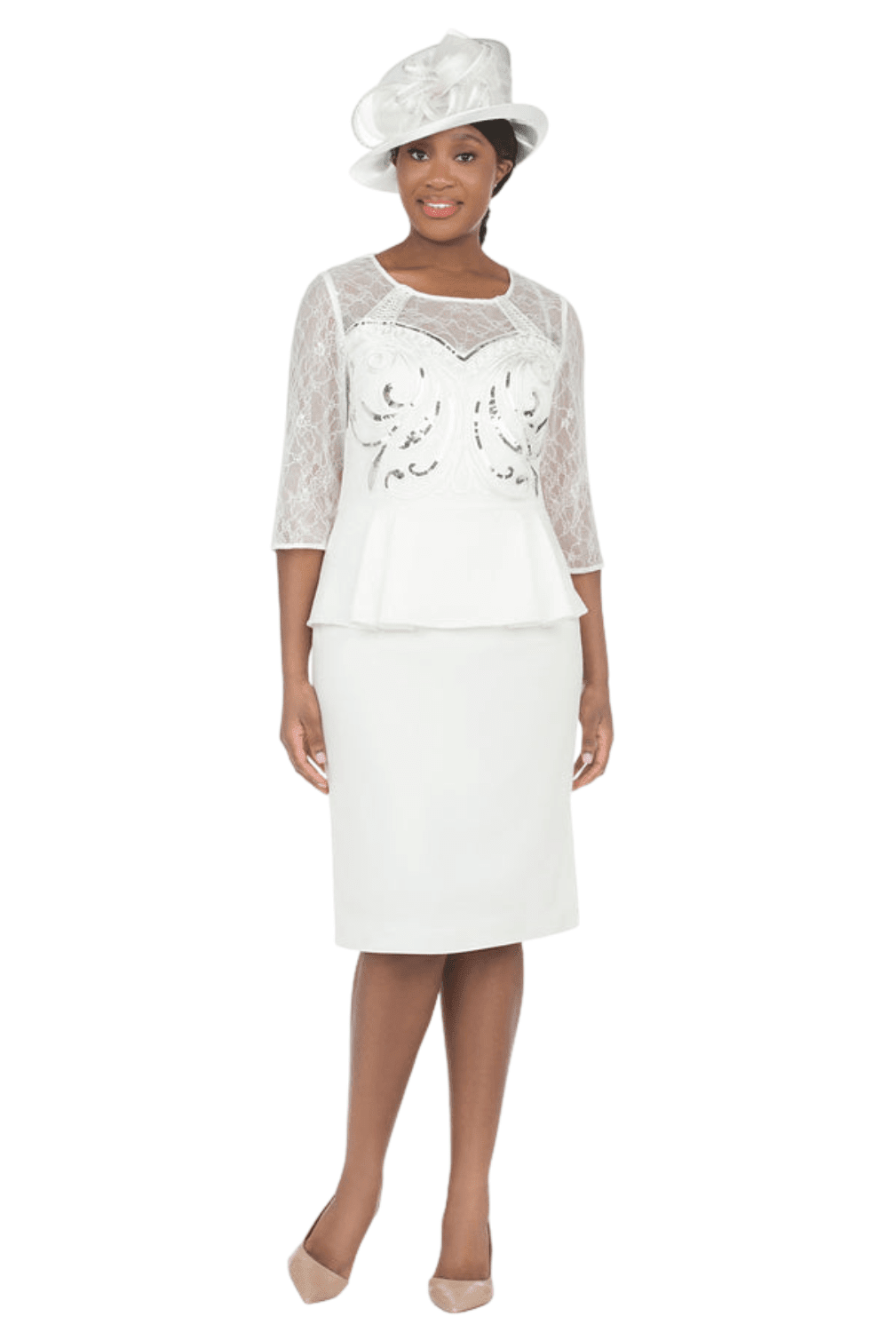 3/4 Slv Shift Drs w/ Peplum Waist and Sequins - Especially Yours