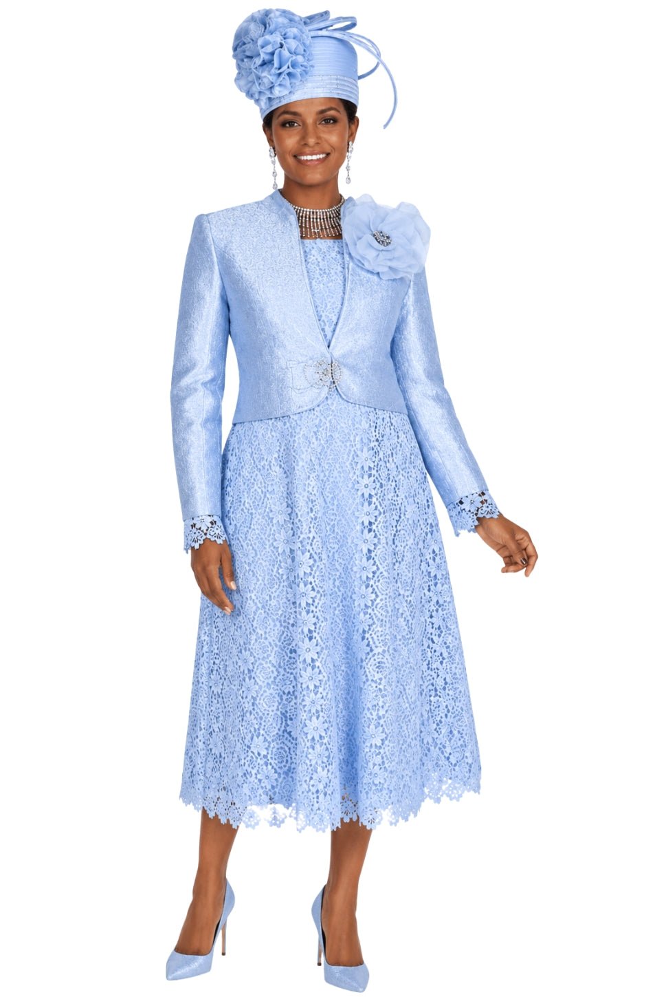 Lace A-Line Cocktail Dress with Matching Floral Brocade Bolero Jacket 6411 - Especially Yours