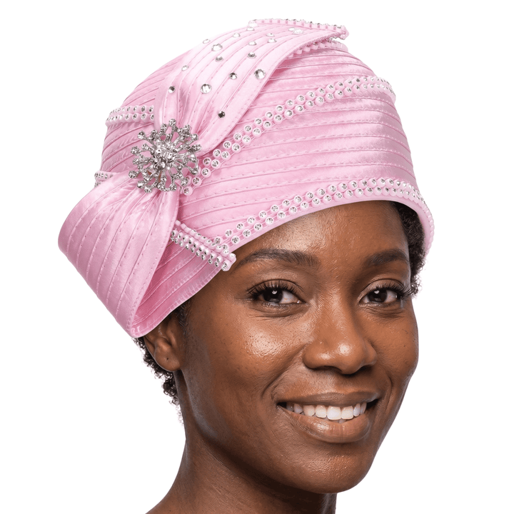 Round Ribbon Hat w/ Brooch and Rhinestoned Strip - Especially Yours