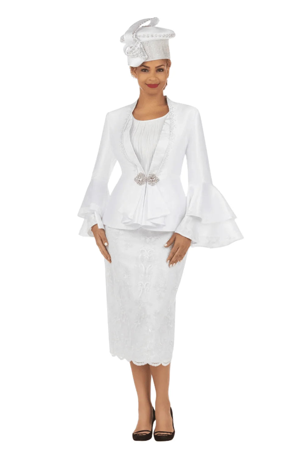 2pc Silky Twl+Lux Lace Skt Suit w/ Bell Slv-Plus