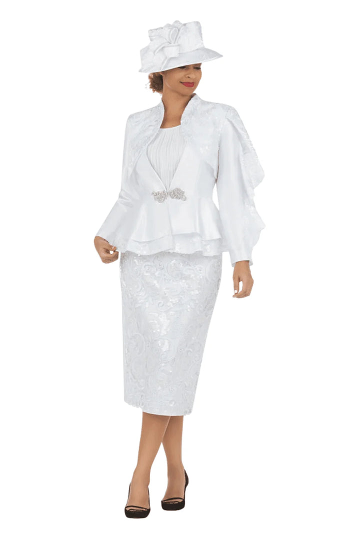 2pc Silky Twl Skt Suit w/ Seq Lace+Faux Pearls