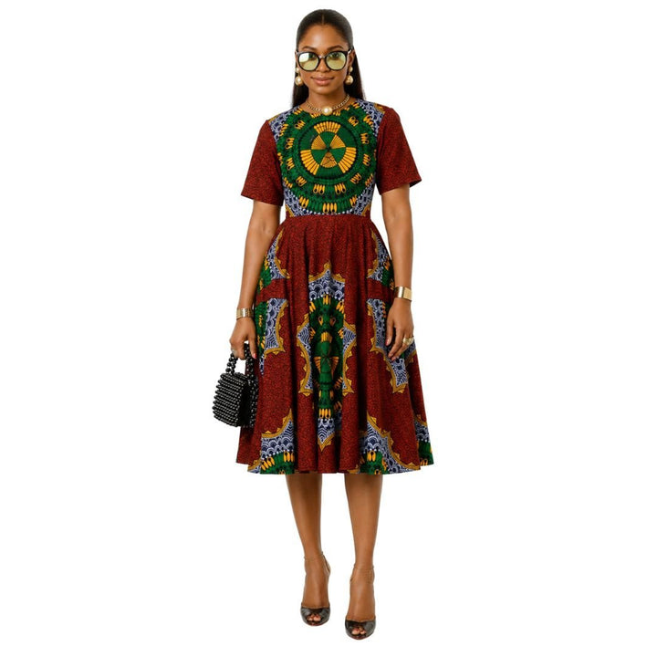 MARIAMA AFRICAN PRINT MIDI DRESS [GREEN] - Especially Yours
