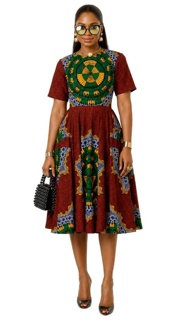 MARIAMA AFRICAN PRINT MIDI DRESS [GREEN]