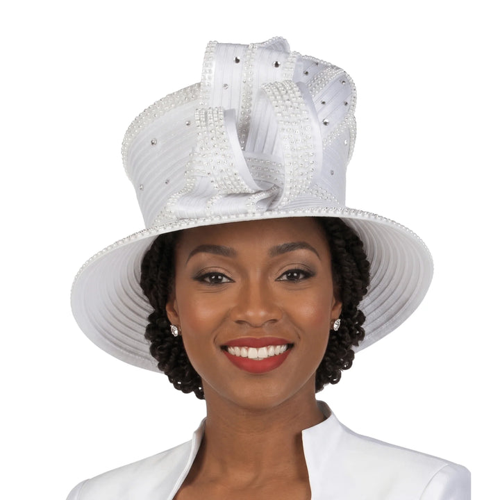 Rhinestone Embellished Sculpted Wide-Brim Hat