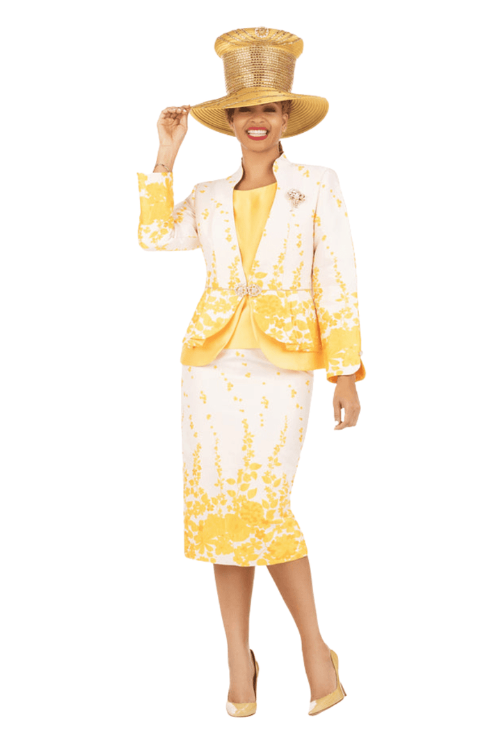 3pc Floral Print Brocade Peplum Jkt Skt Suit - Especially Yours