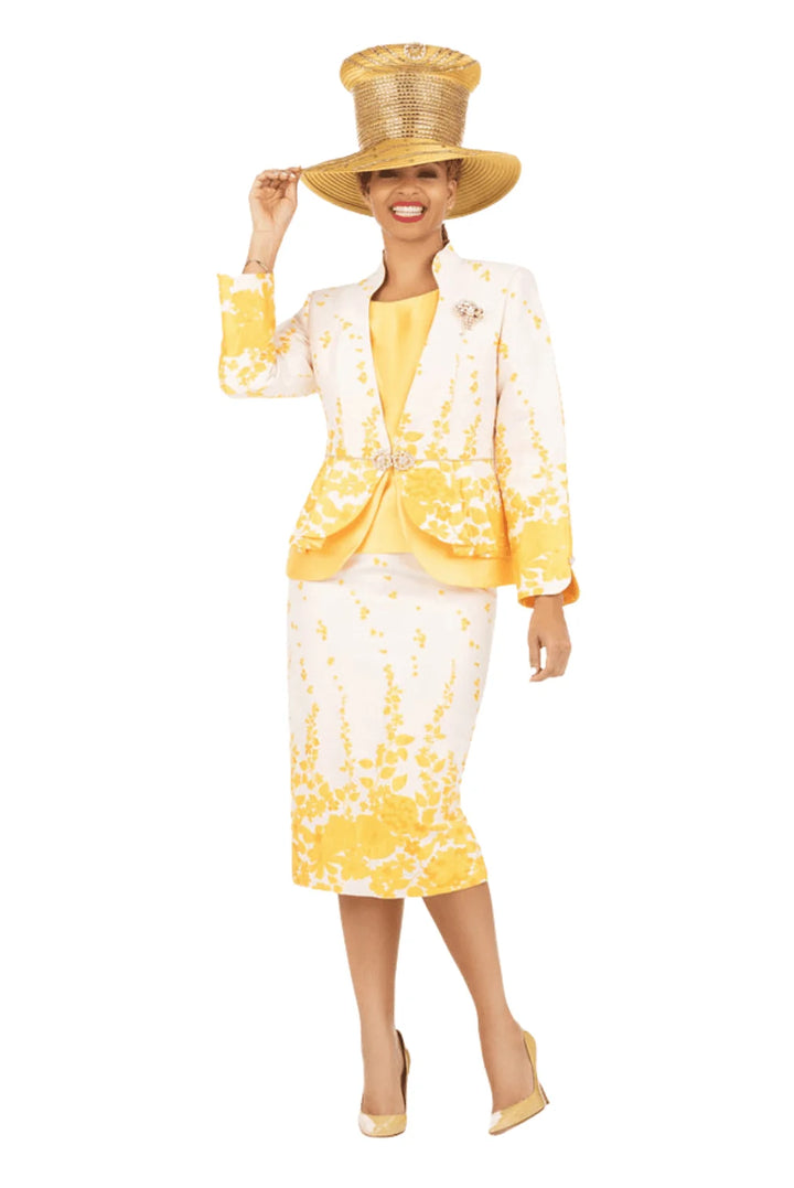 3pc Floral Print Brocade Peplum Jkt Skt Suit