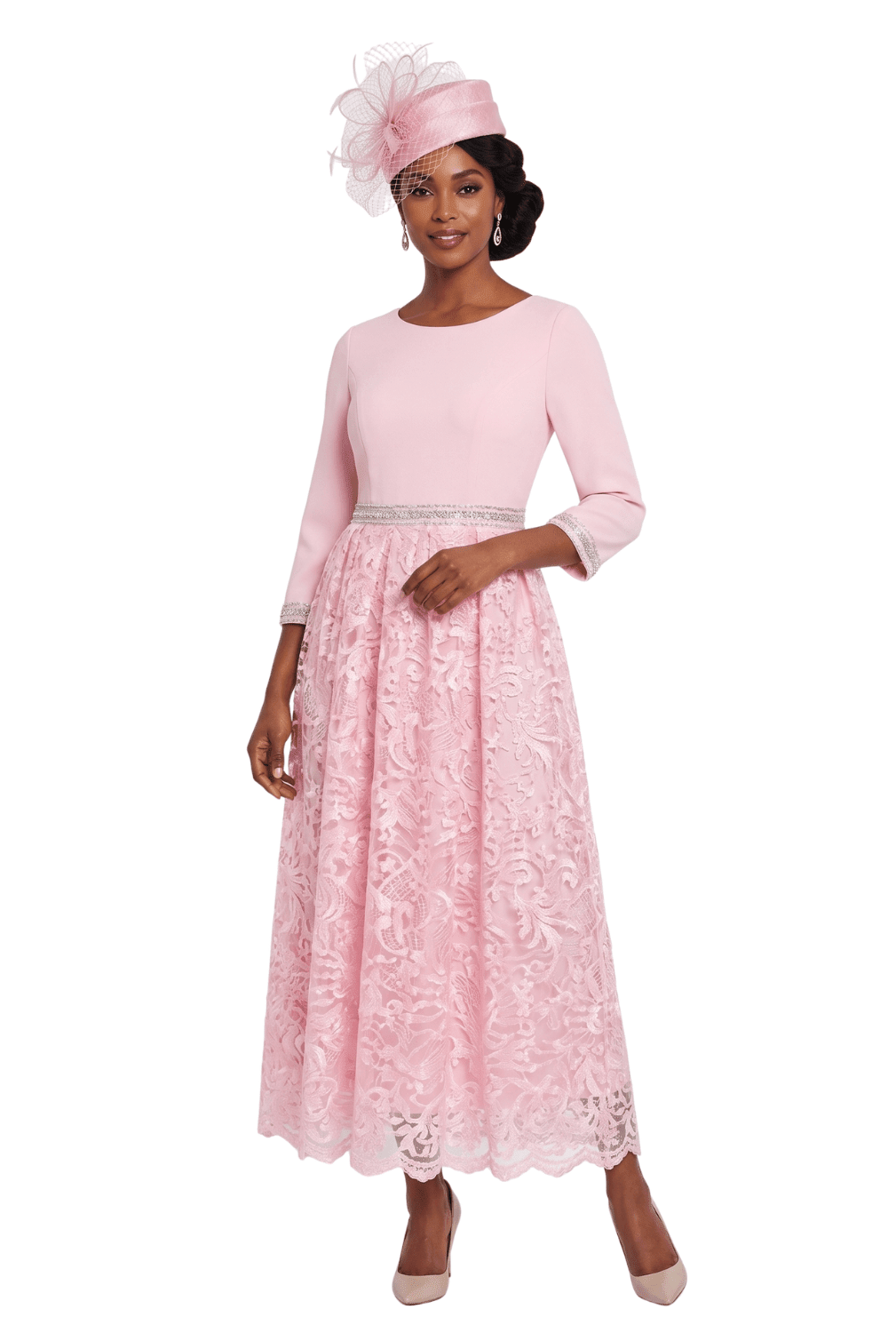 3/4 Slv Maxi Lace Overlay Drs w/ Rstnd Waist&Cuff - Especially Yours