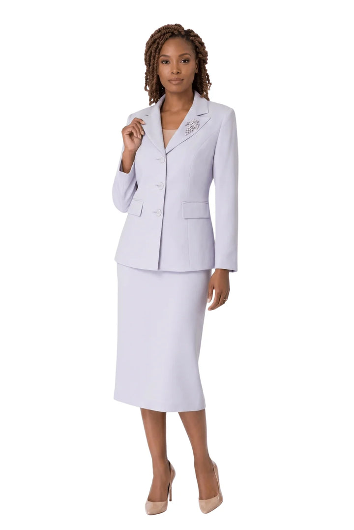 2pc Notch Collar 3-button Skirt Suit w/ Brooch - Plus Size