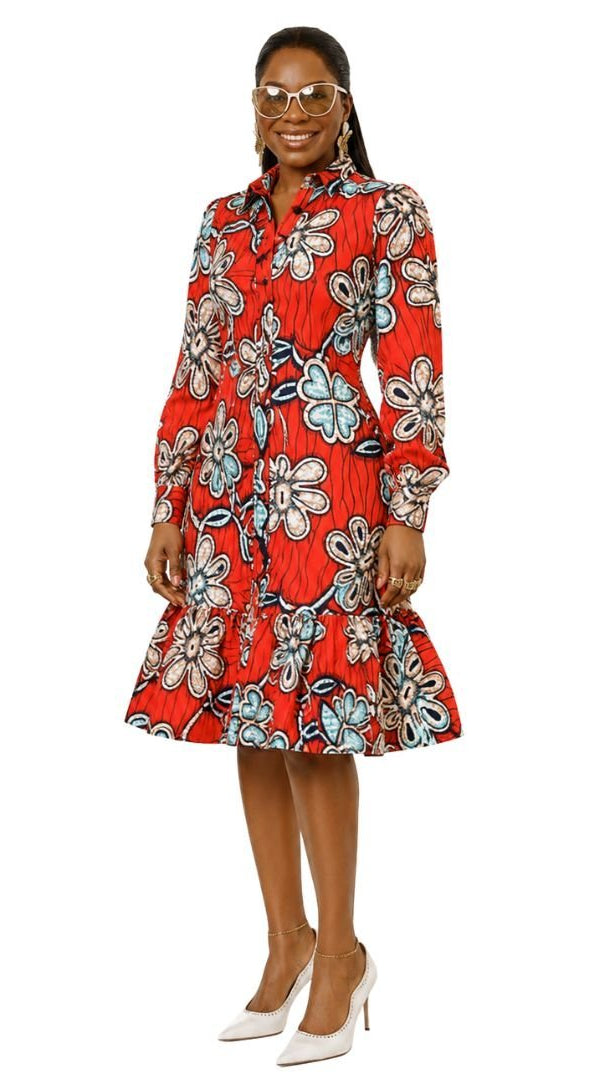 JUMOKE AFRICAN PRINT RUFFLE HEM SHIRT DRESS