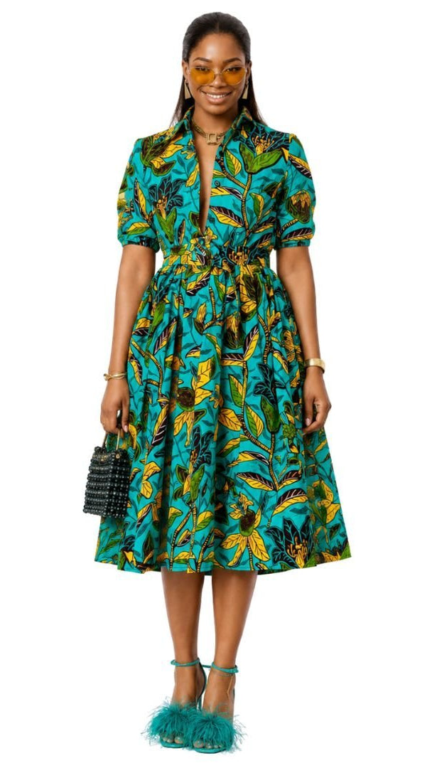 MOREMI AFRICAN PRINT BUTTON DOWN DRESS [MULTICOLOR]
