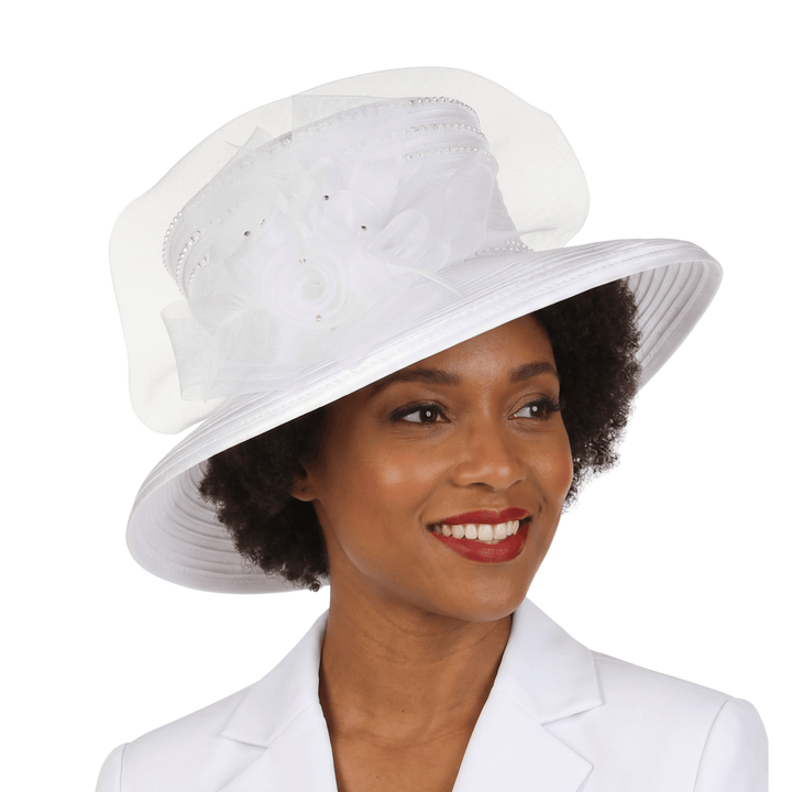 Medium Brim Satin Ribbon Hat w/ Mesh Flower - Especially Yours