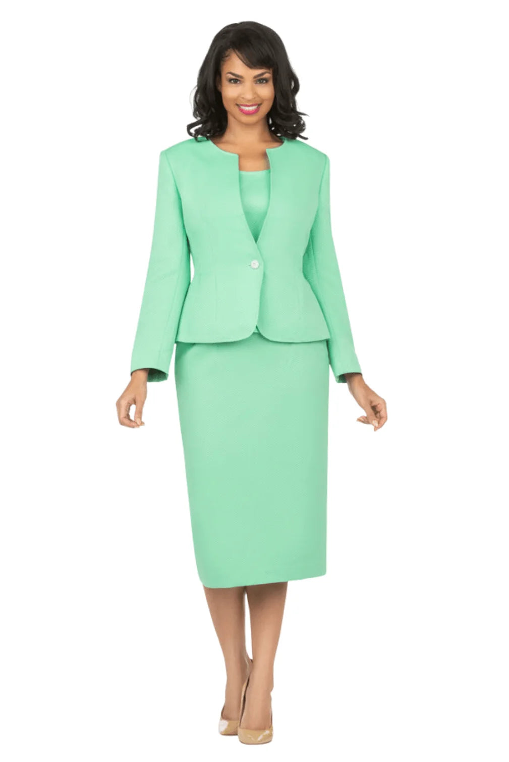 3pc Novelty Skirt Suit w/ Embellished Button - Plus Size