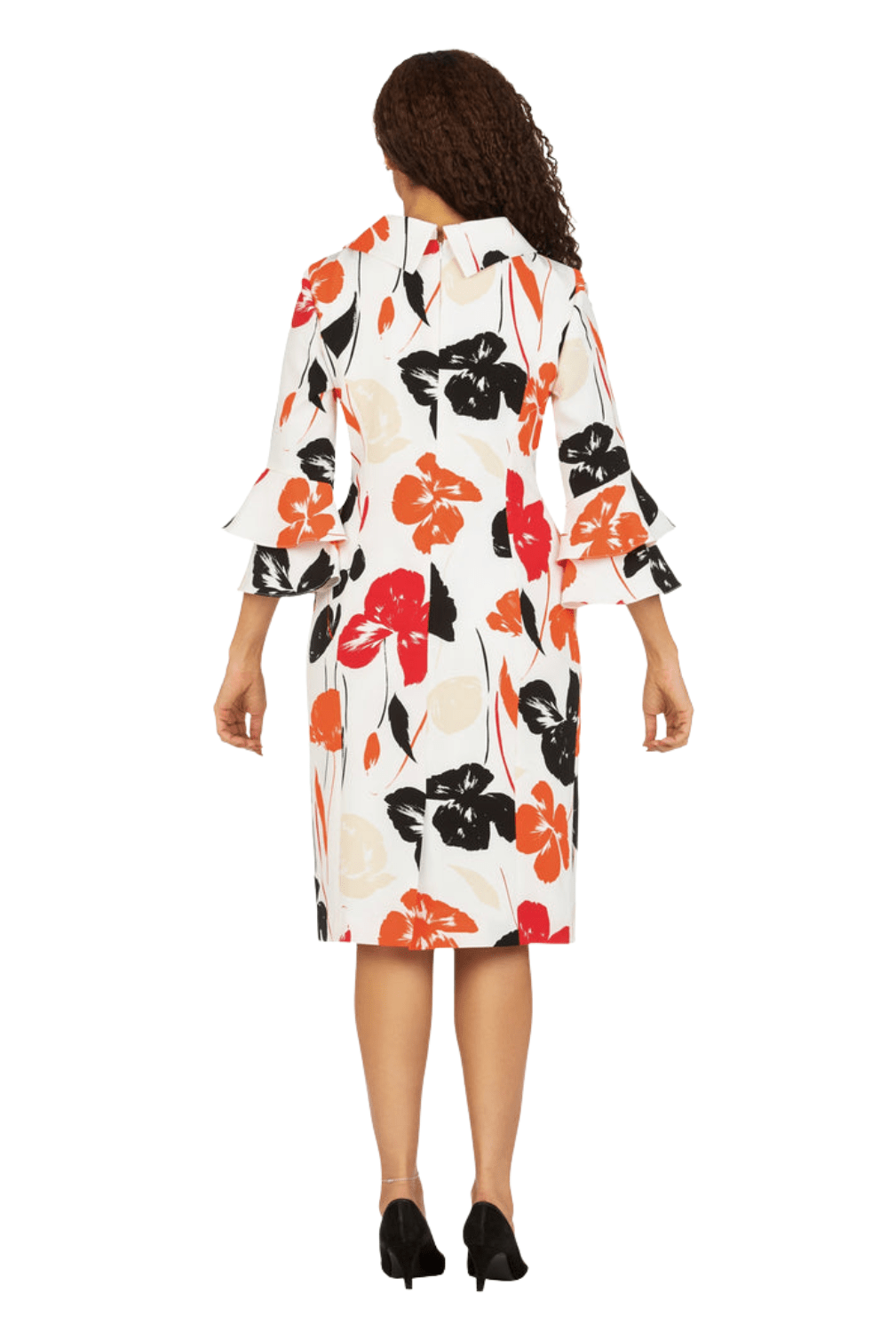 Cowl Neck 3/4 Ruffled Slv Print Drs w/ Brooch - Especially Yours