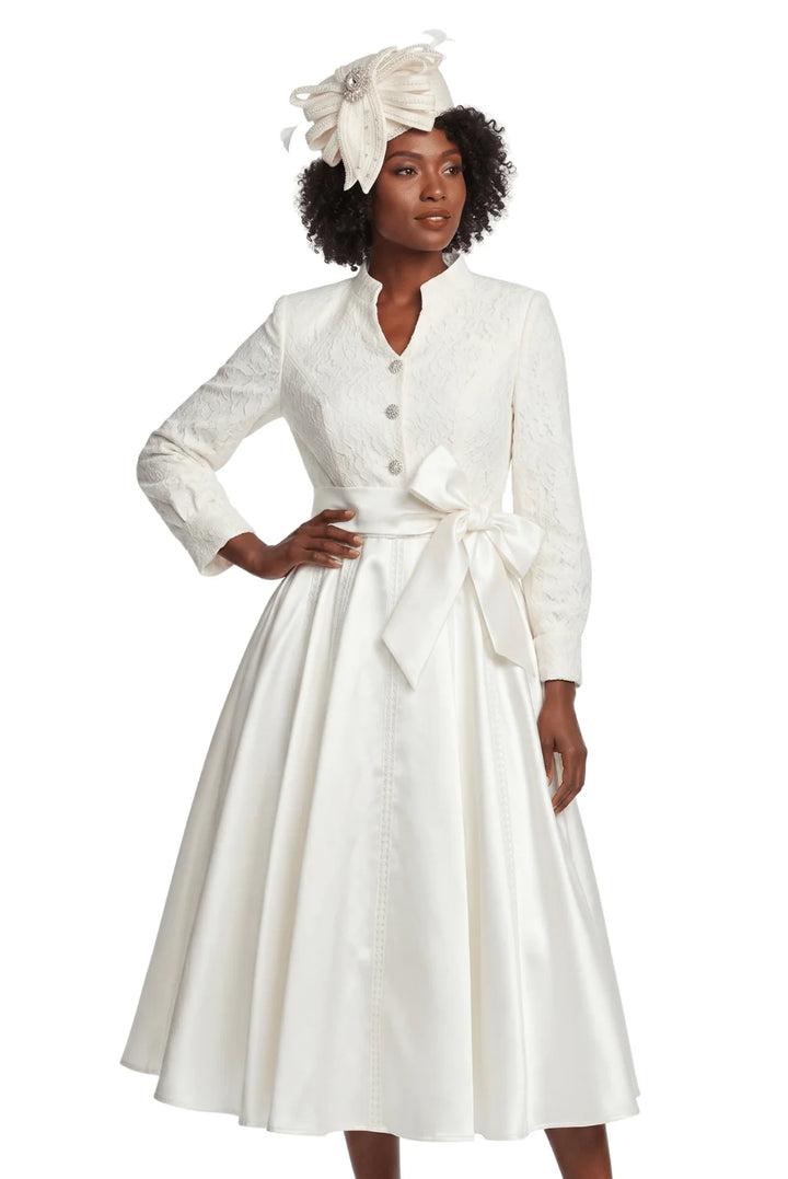 Balloon Slv Lace&Twill A-line Drs w/ Belt-Plus