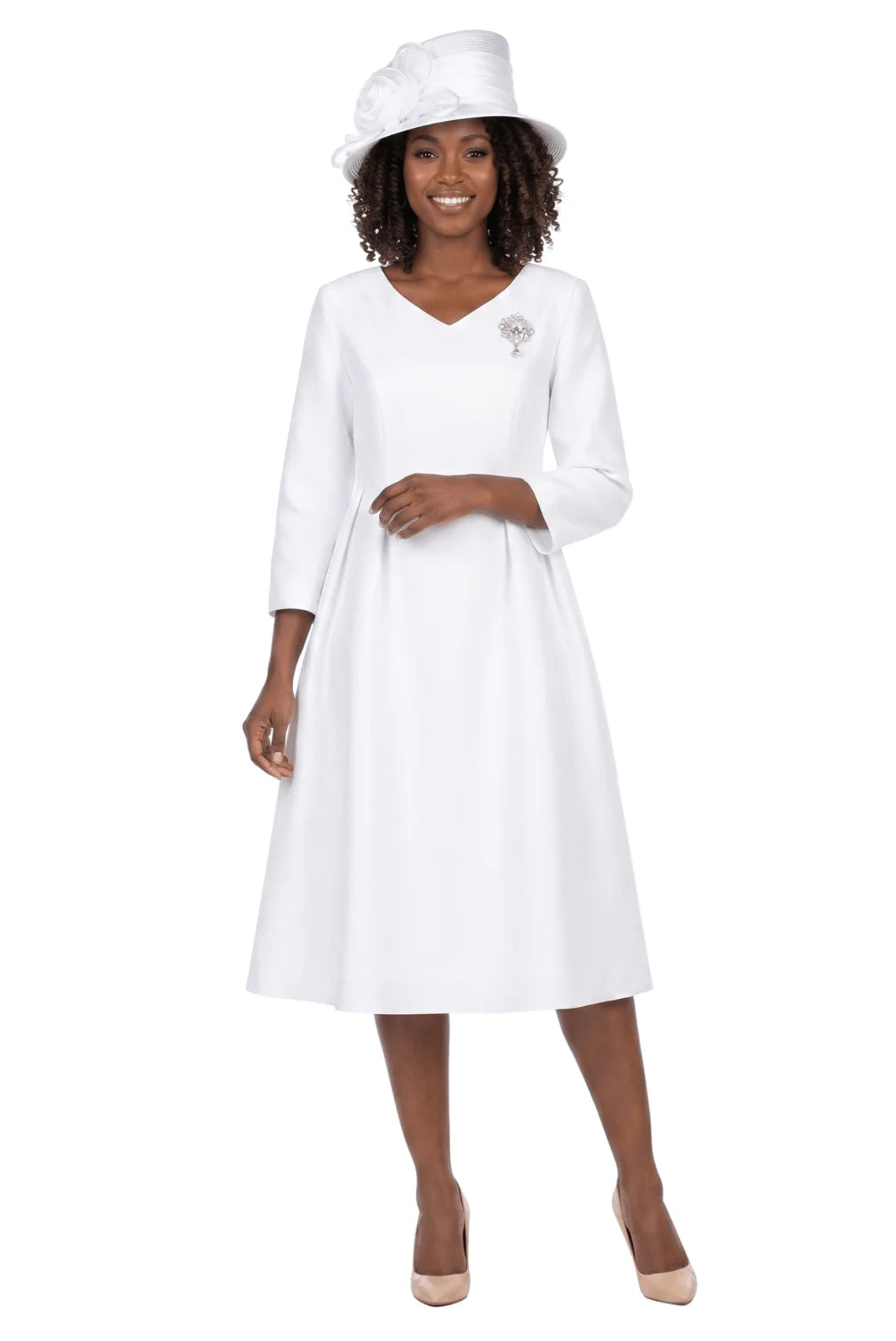 Timeless A-Line Dress with Jewel Brooch-Plus
