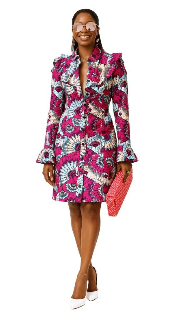 RERE AFRICAN PRINT BUTTON FRONT SHIRT DRESS